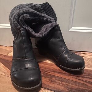 🍁🍂 El Naturalista Black Leather Heeled Boots with Gray Knit Cuff EUC 39